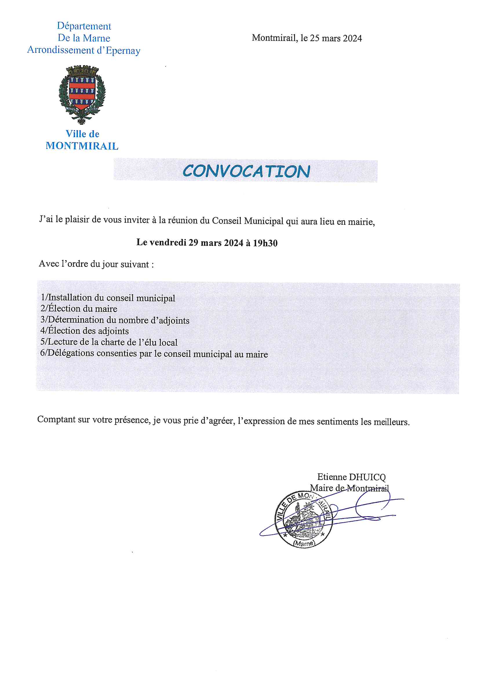 Convocation Conseil Municipal Du Mars Montmirail