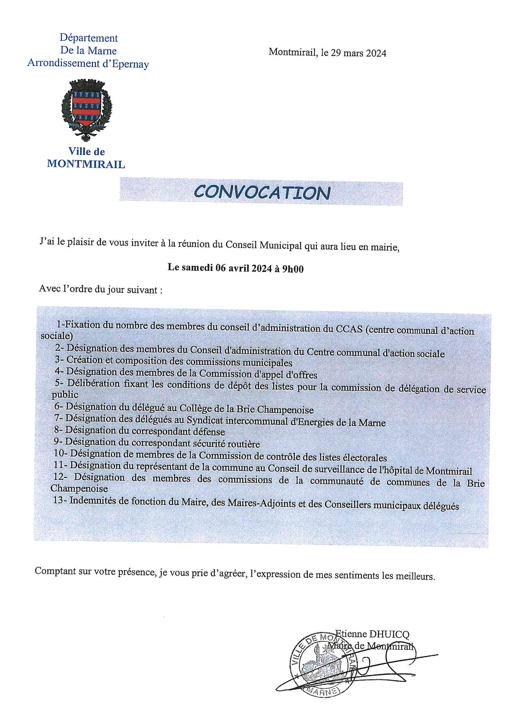 Convocation Conseil Municipal Du Avril Montmirail