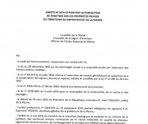 Arrêté portant autorisation de pénétrer sur les propriétés privées