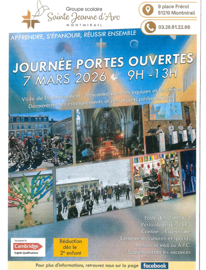 Journée portes ouvertes Groupe scolaire Ste Jeanne d'Arc Montmirail