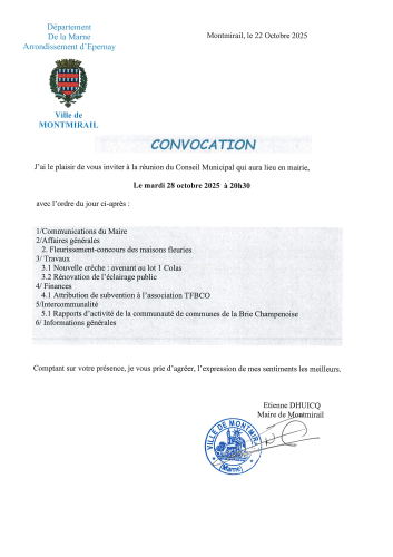 Convocation Conseil Municipal du 28 octobre 2025