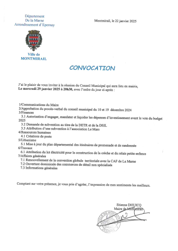 Convocation conseil municipal 29 janvier 2025