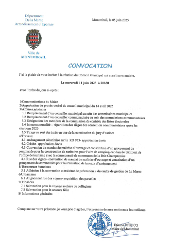 Convocation conseil municipal 11 juin 2025
