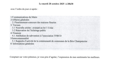 Convocation Conseil Municipal du 28 octobre 2025