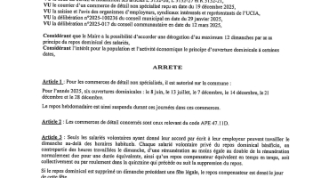 Arrêté municipal portant dérogation au repos dominical